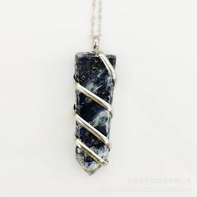Natural Gemstone Spiral Wrapped Pendant Necklace